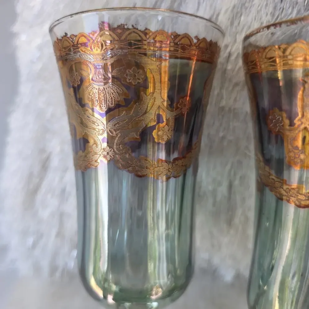 J Preziosi Lavorato A Mano Italy Wine/Water Glass Gold Trim 8.5